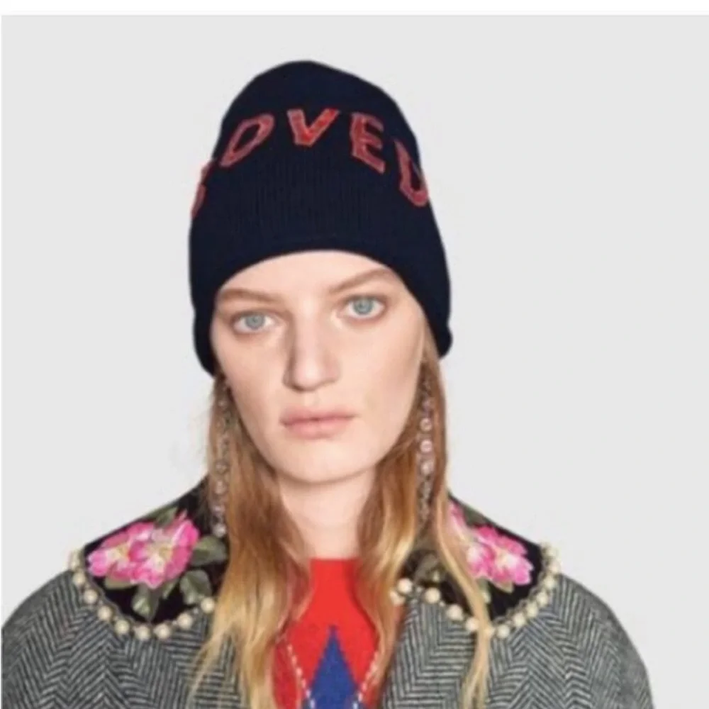NWT Gucci LOVED Navy Blue Beanie Hat - Picture 5 of 11